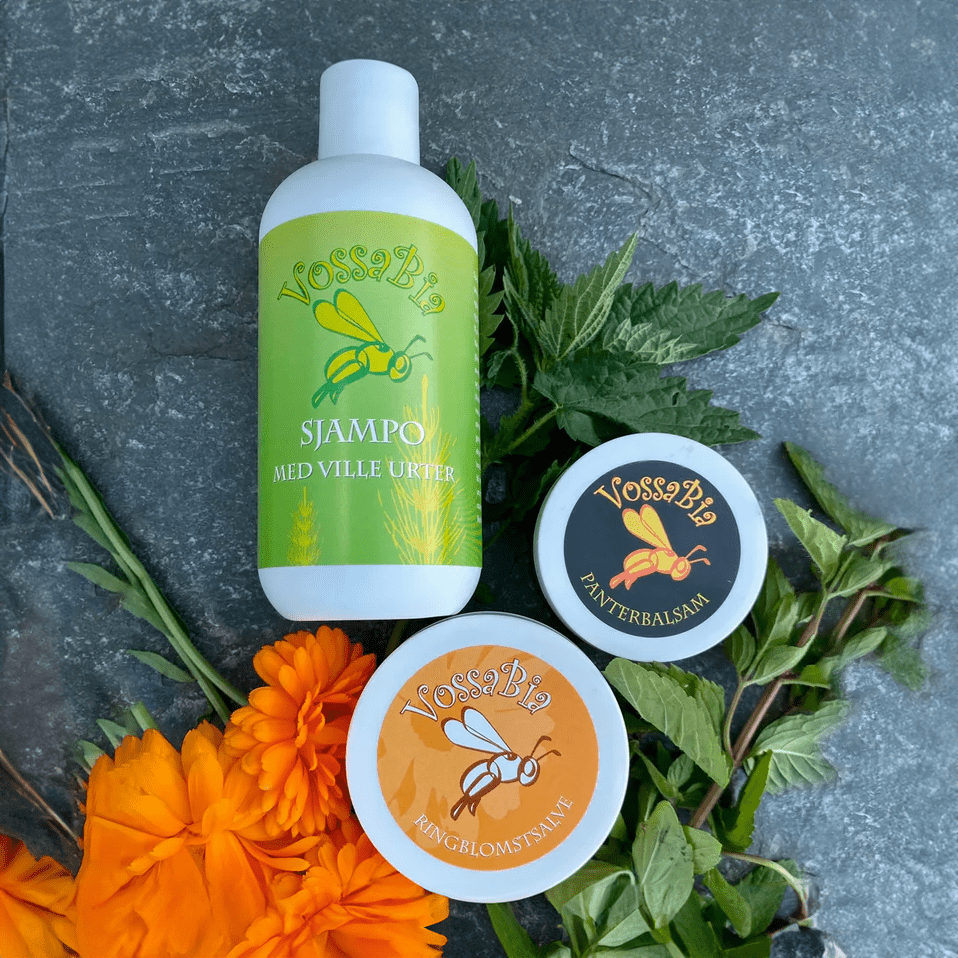 Pakketilbod til familien: Ringblomstsalve 100 ml đ Sjampo 250 ml đ Panterbalsam 50 ml - Vossabia