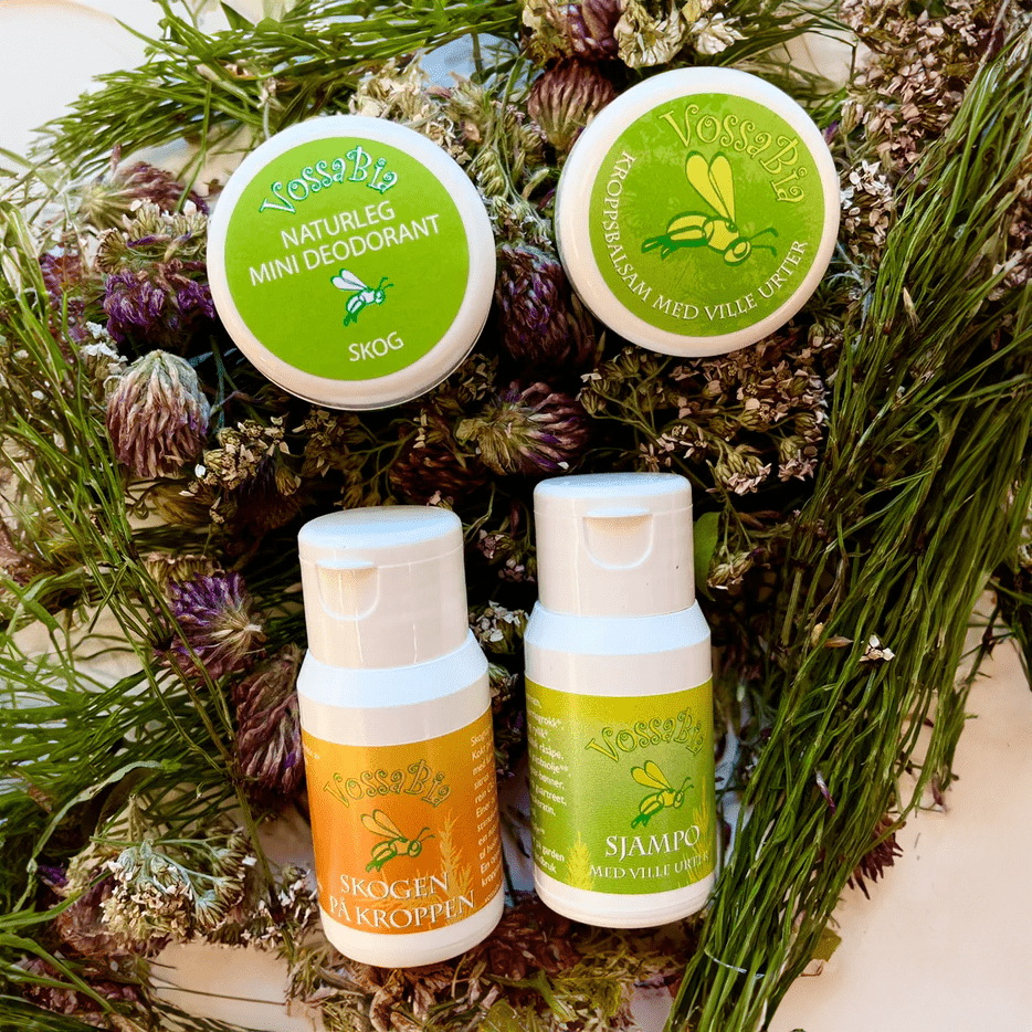 Komplett reisepakke - sjampo, kroppssåpe, minideo Skog og mini Kroppsbalsam 🌼 15 % - Vossabia