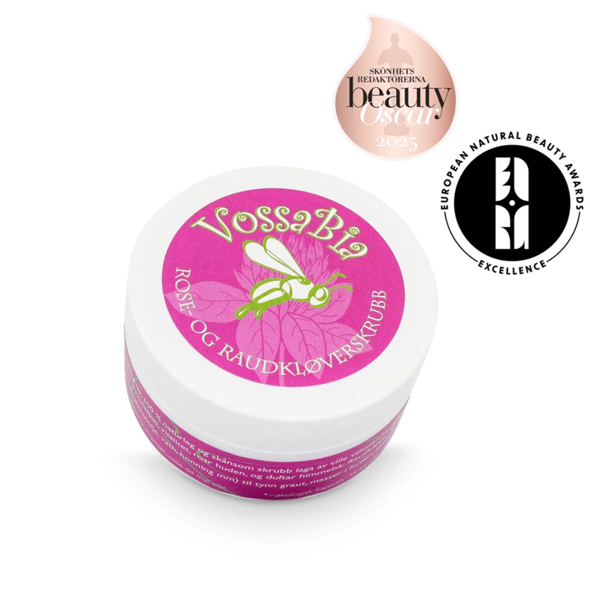 Rose- og raudkløverskrubb til ansikt